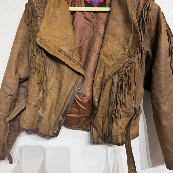 Verducci Brown Leather Moto Vintage Fringe Jacket Sz M - Picture 4 of 14